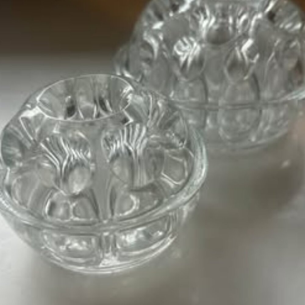 Set of 2 Vintage VMC Rheims France Glass Stem/ Flower "Frog"